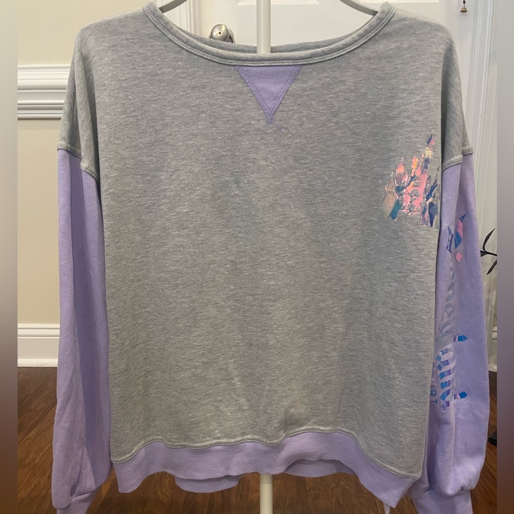 Disneyland Resort Colorblock Sweatshirt Gray Lavender Holographic Castle Size XL